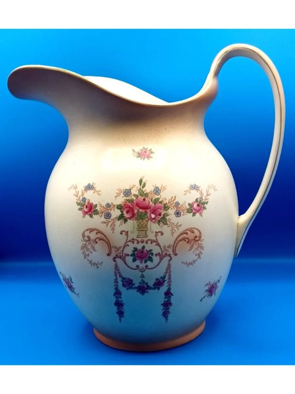 Antique Art Nouveau Crown Ducal Ware Large Rose Pitcher Vase 11.75 X 11